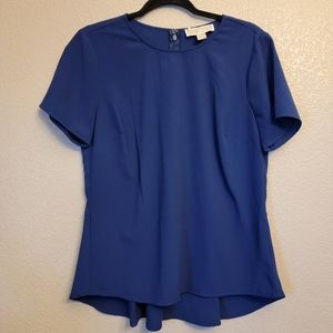 Michael Kors navy zip-up peplum short sleeve top, EUC